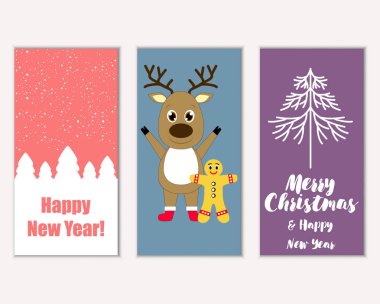 mutlu Noeller ve mutlu yeni yıl tebrik kartları vektör çizim     
