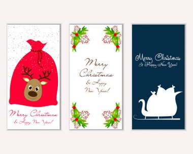 mutlu Noeller ve mutlu yeni yıl tebrik kartları vektör çizim     