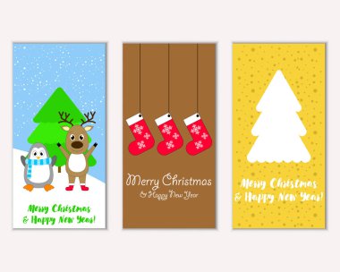 Mutlu Noeller ve mutlu yeni yıl tebrik kartları. Vektör çizim 