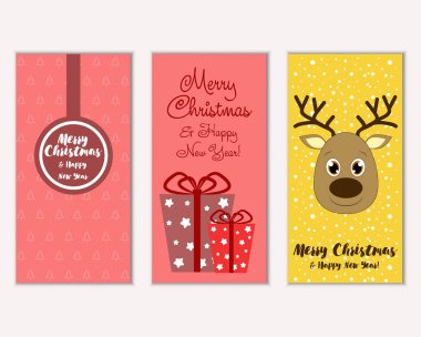 mutlu Noeller ve mutlu yeni yıl tebrik kartları vektör çizim