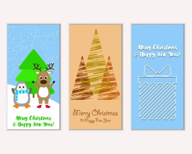 Mutlu Noeller ve mutlu yeni yıl tebrik kartları. Vektör çizim   