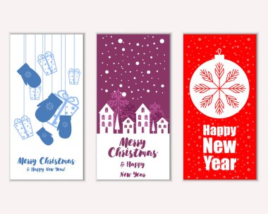 mutlu Noeller ve mutlu yeni yıl tebrik kartları vektör çizim