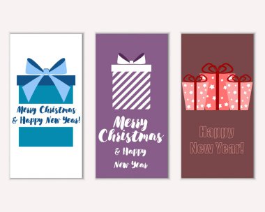 mutlu Noeller ve mutlu yeni yıl tebrik kartları vektör çizim     