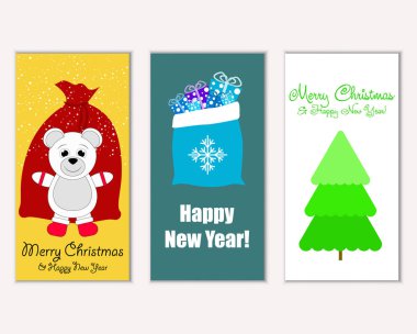 Mutlu Noeller ve mutlu yeni yıl tebrik kartları. Vektör çizim 