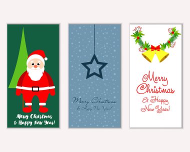 Mutlu Noeller ve mutlu yeni yıl tebrik kartları. Vektör çizim   