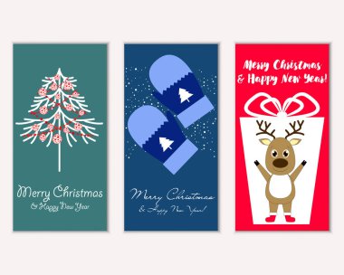 mutlu Noeller ve mutlu yeni yıl tebrik kartları vektör çizim