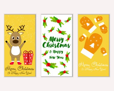 mutlu Noeller ve mutlu yeni yıl tebrik kartları vektör çizim       