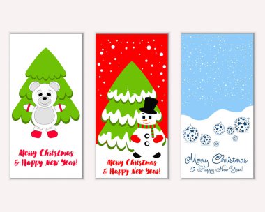 Mutlu Noeller ve mutlu yeni yıl tebrik kartları. Vektör çizim     