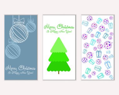 Mutlu Noeller ve mutlu yeni yıl tebrik kartları. Vektör çizim   