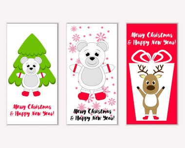 Mutlu Noeller ve mutlu yeni yıl tebrik kartları. Vektör çizim 