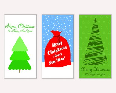 Mutlu Noeller ve mutlu yeni yıl tebrik kartları. Vektör çizim     
