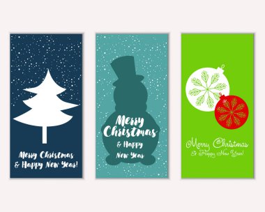 mutlu Noeller ve mutlu yeni yıl tebrik kartları vektör çizim