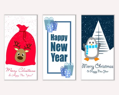 mutlu Noeller ve mutlu yeni yıl tebrik kartları vektör çizim     