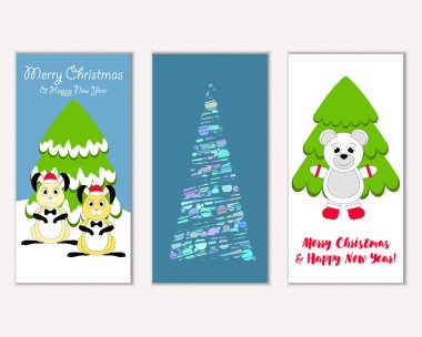 Mutlu Noeller ve mutlu yeni yıl tebrik kartları. Vektör çizim 