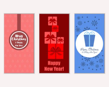 mutlu Noeller ve mutlu yeni yıl tebrik kartları vektör çizim      
