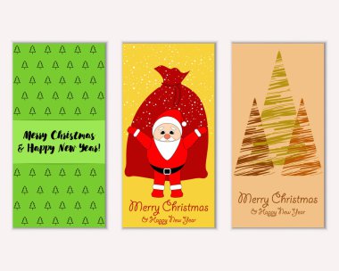 Mutlu Noeller ve mutlu yeni yıl tebrik kartları. Vektör çizim   