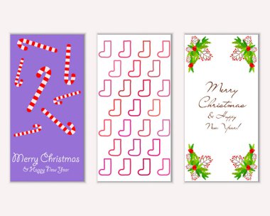 Mutlu Noeller ve mutlu yeni yıl tebrik kartları. Vektör çizim   