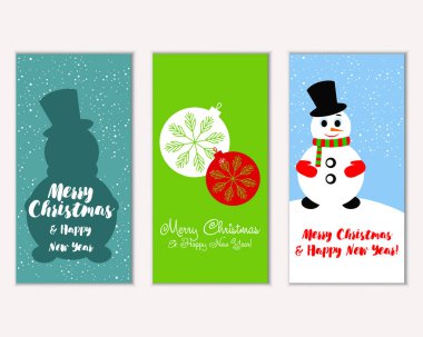 mutlu Noeller ve mutlu yeni yıl tebrik kartları vektör çizim