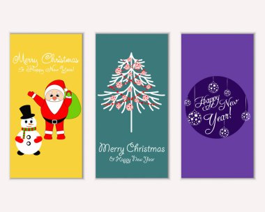 mutlu Noeller ve mutlu yeni yıl tebrik kartları vektör çizim