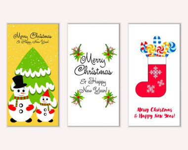 mutlu Noeller ve mutlu yeni yıl tebrik kartları vektör çizim