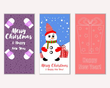 mutlu Noeller ve mutlu yeni yıl tebrik kartları vektör çizim       