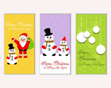 mutlu Noeller ve mutlu yeni yıl tebrik kartları vektör çizim