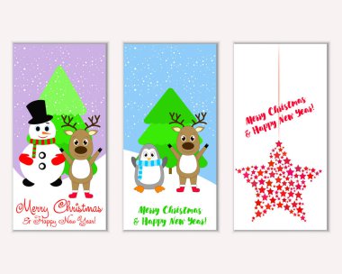 Mutlu Noeller ve mutlu yeni yıl tebrik kartları. Vektör çizim 