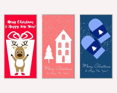 mutlu Noeller ve mutlu yeni yıl tebrik kartları vektör çizim