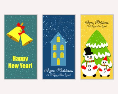 vektör çizim kış tatil tebrik kartları