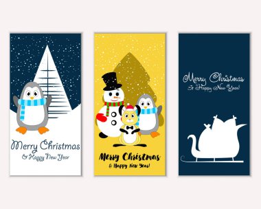 mutlu Noeller ve mutlu yeni yıl tebrik kartları vektör çizim     