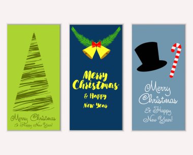 Mutlu Noeller ve mutlu yeni yıl tebrik kartları. Vektör çizim   
