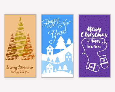 vektör çizim kış tatil tebrik kartları