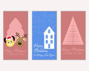 mutlu Noeller ve mutlu yeni yıl tebrik kartları vektör çizim     