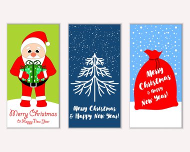 mutlu Noeller ve mutlu yeni yıl tebrik kartları vektör çizim