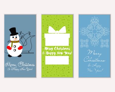 Mutlu Noeller ve mutlu yeni yıl tebrik kartları. Vektör çizim   