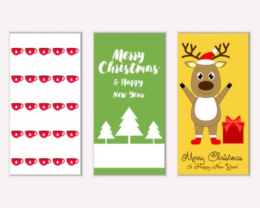 mutlu Noeller ve mutlu yeni yıl tebrik kartları vektör çizim