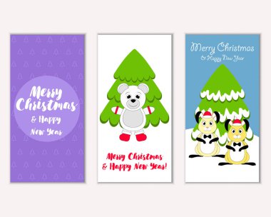 Mutlu Noeller ve mutlu yeni yıl tebrik kartları. Vektör çizim 