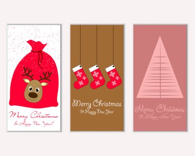 Mutlu Noeller ve mutlu yeni yıl tebrik kartları. Vektör çizim   