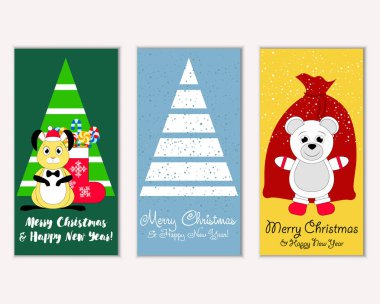 Renkli Noel kartları ile yeni yıl süslemeleri, illüstrasyon vektör