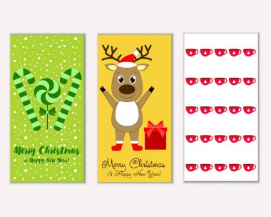 mutlu Noeller ve mutlu yeni yıl tebrik kartları vektör çizim