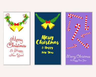 Mutlu Noeller ve mutlu yeni yıl tebrik kartları. Vektör çizim   