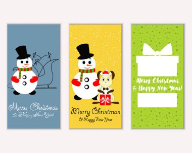 Mutlu Noeller ve mutlu yeni yıl tebrik kartları. Vektör çizim   
