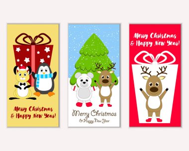 Mutlu Noeller ve mutlu yeni yıl tebrik kartları. Vektör çizim 