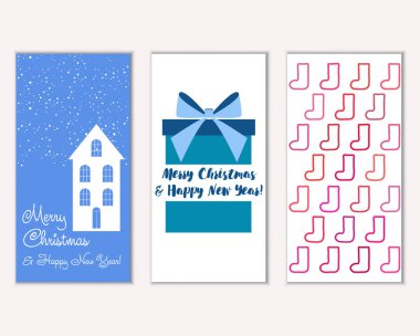 mutlu Noeller ve mutlu yeni yıl tebrik kartları vektör çizim     