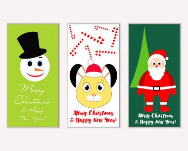mutlu Noeller ve mutlu yeni yıl tebrik kartları vektör çizim       