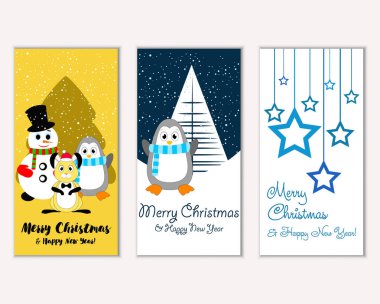 mutlu Noeller ve mutlu yeni yıl tebrik kartları vektör çizim     