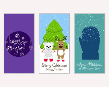 vektör çizim kış tatil tebrik kartları