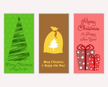 Mutlu Noeller ve mutlu yeni yıl tebrik kartları. Vektör çizim 