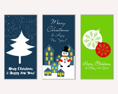mutlu Noeller ve mutlu yeni yıl tebrik kartları vektör çizim