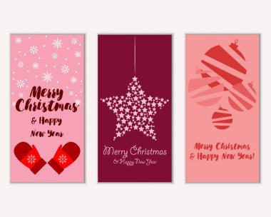 Mutlu Noeller ve mutlu yeni yıl tebrik kartları. Vektör çizim   